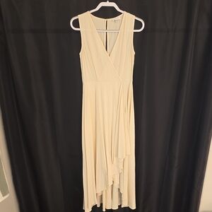 Calvin Klein 4 Ivory Crinkle Midi Wrap Dress Sleeveless V-Neck Layered